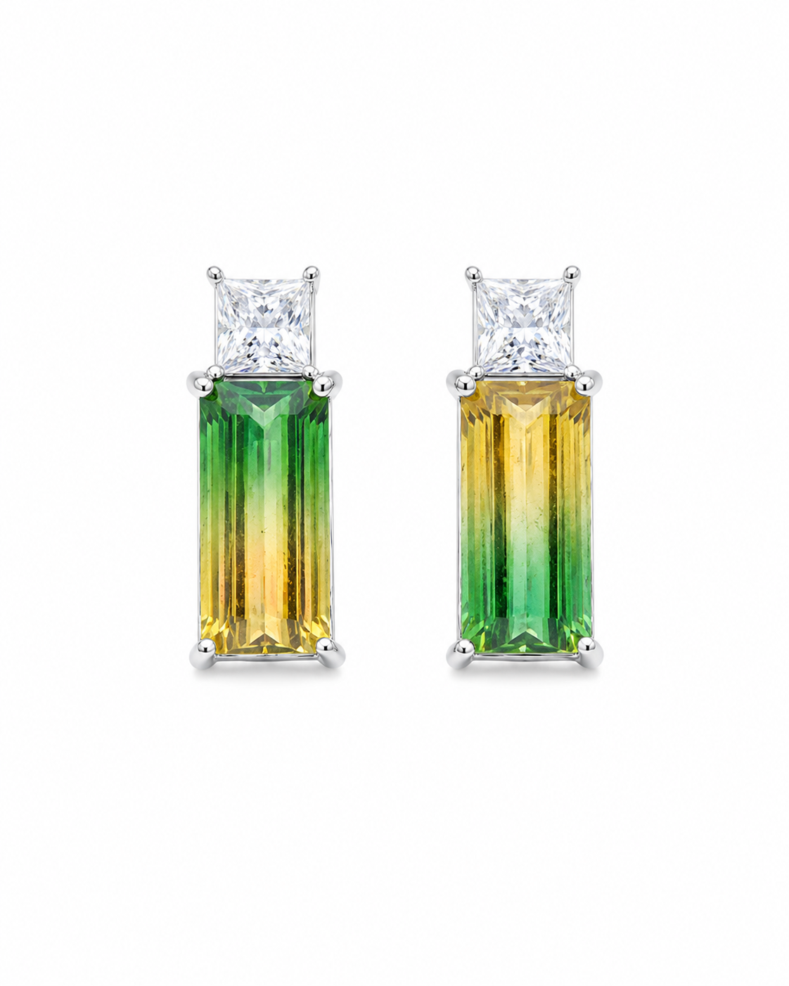 Green Gold Baguette Stud Earrings #color_silver