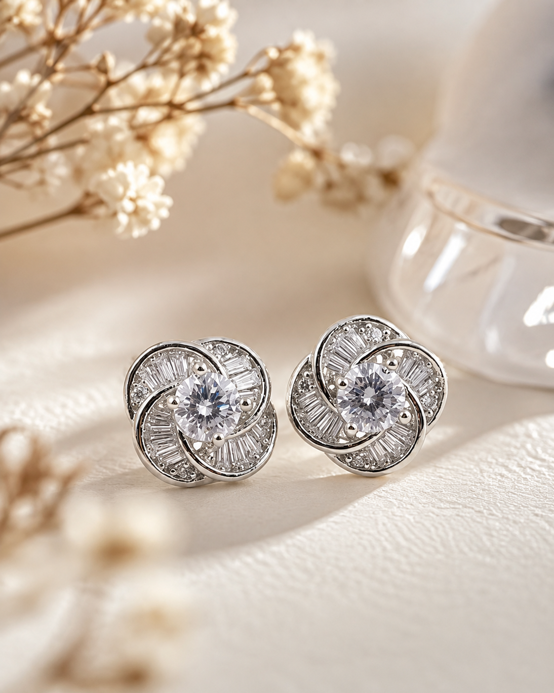 925 Sterling Silver swirl stud earrings #color_silver