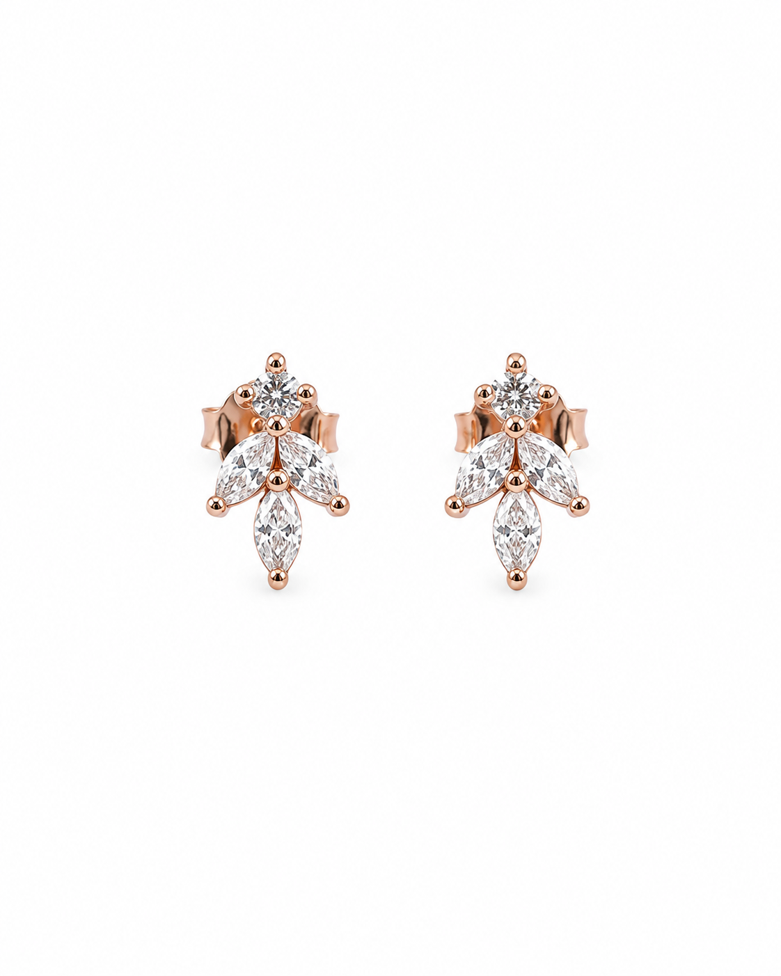 marquise-cut white stone cluster leaf stud earrings #color_rose gold