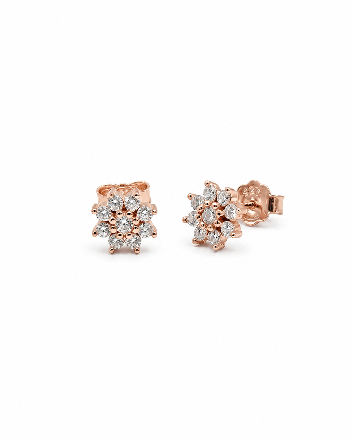 Snowflake cluster stud earrings with brilliant white accents #color_rose gold 