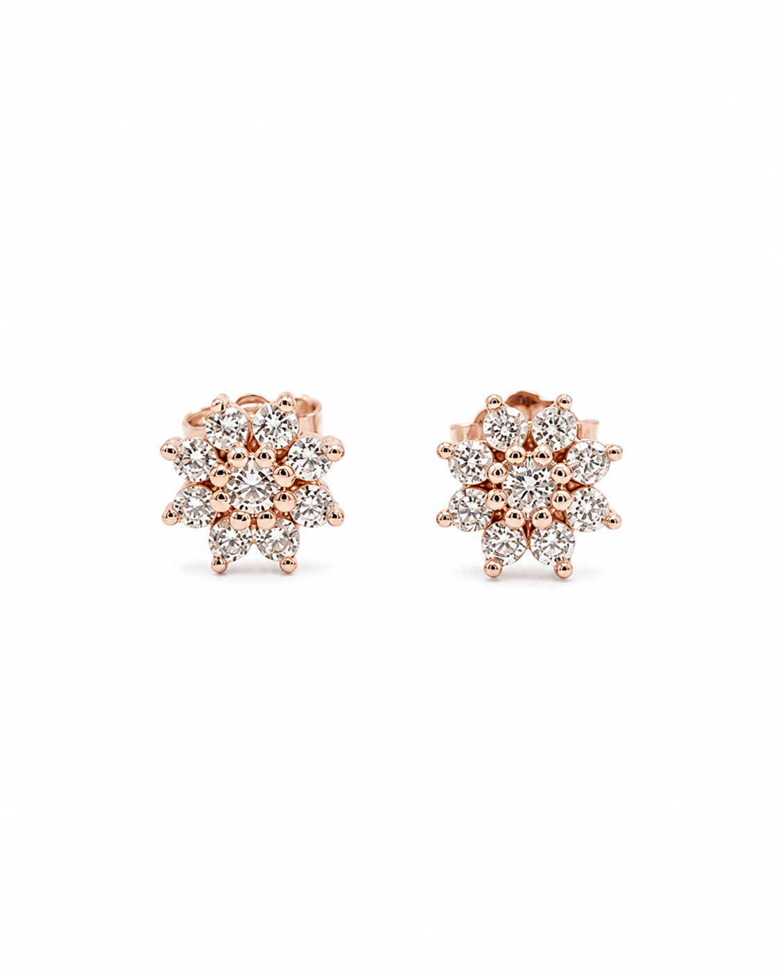 snowflake cluster stud earrings with brilliant white accents #color_rose gold 