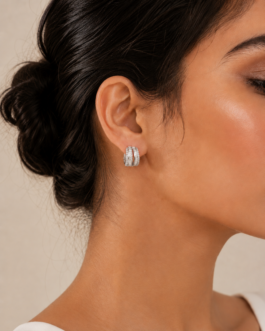 Baguette & Round Hoop Stud Earrings for Women #color_silver