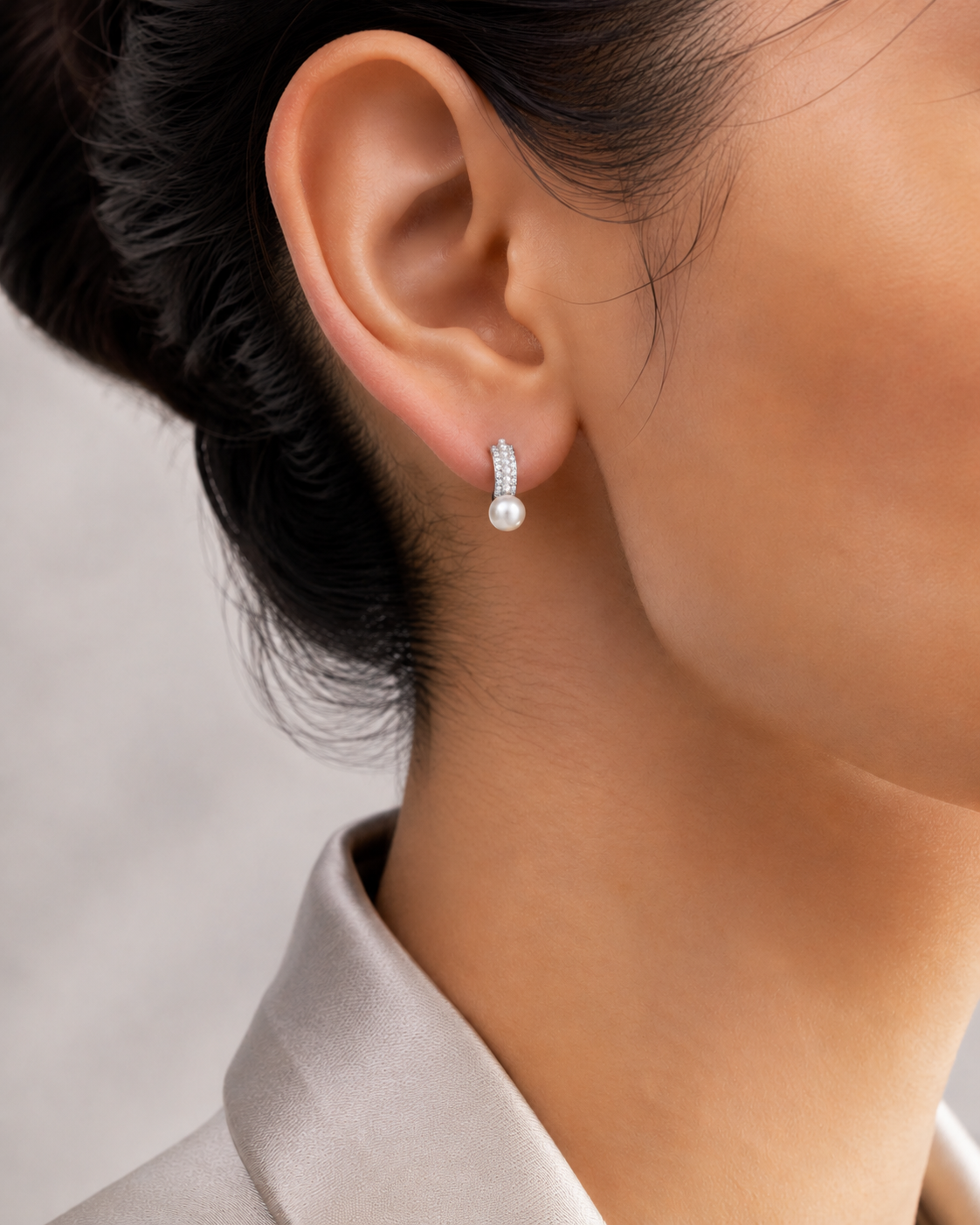 Pearl Drop Hoop Earrings #color_silver
