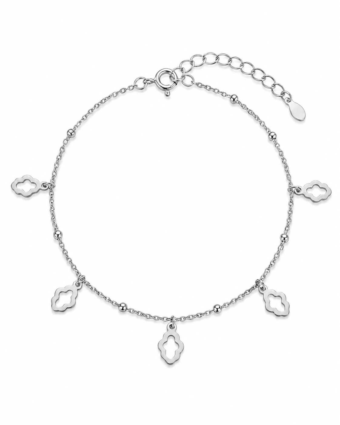 Clover Step Anklet – Clover Charm Beaded Silver Anklet