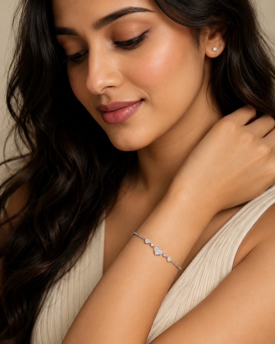 Pavé Heart & Baguette Bracelet | 925 Sterling Silver Bracelet