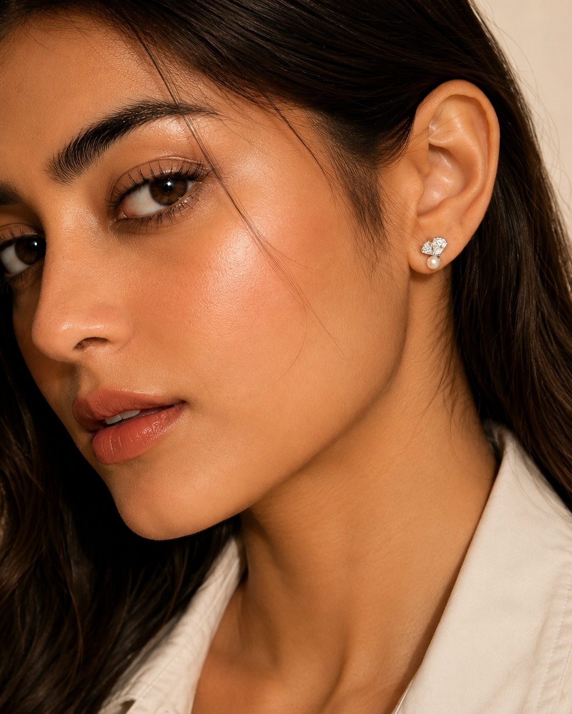Pearl Fan Stud Earrings | 925 Silver Pearl Earrings