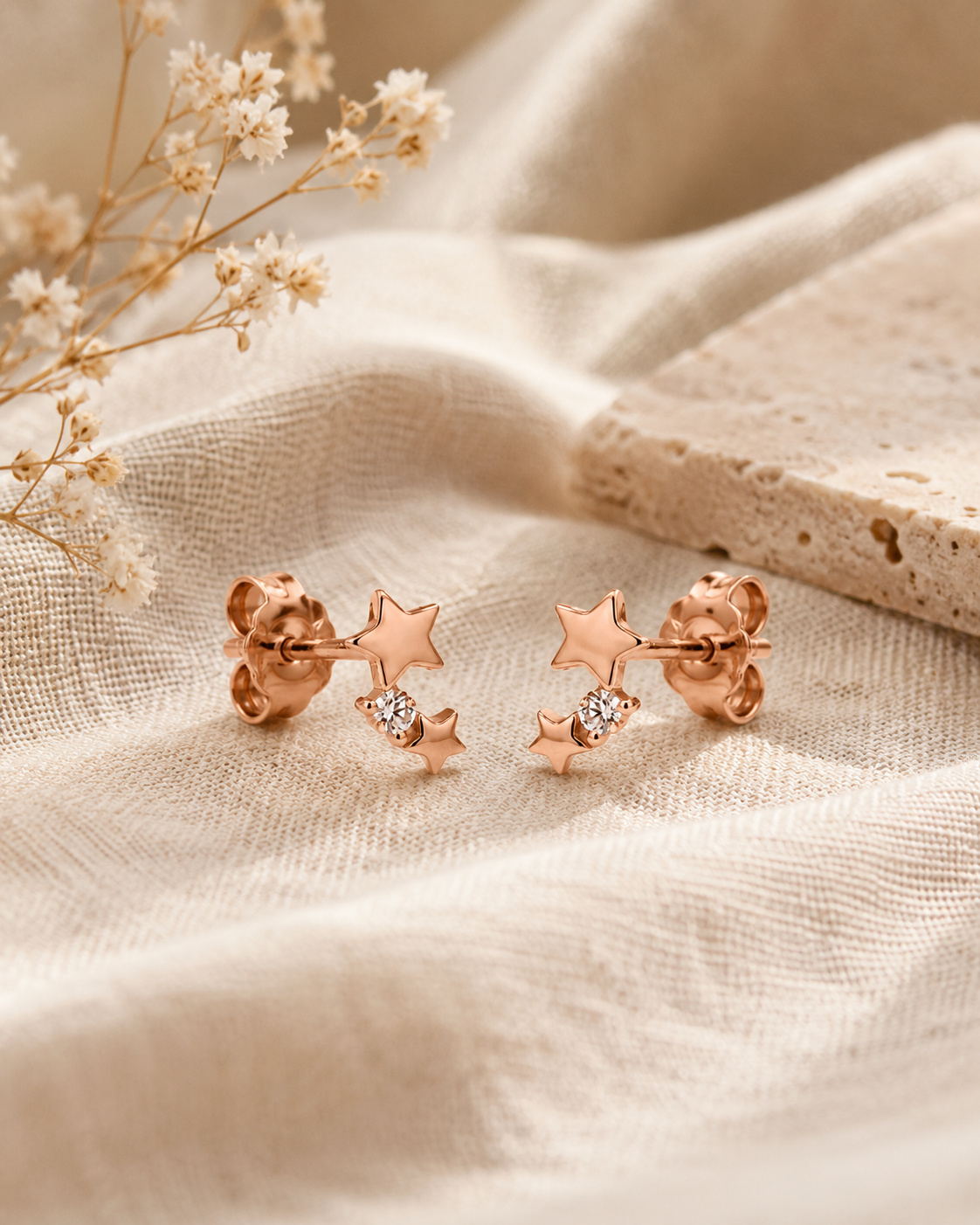 Stella Twin Star 925 Silver Stud Earrings #color_rose gold