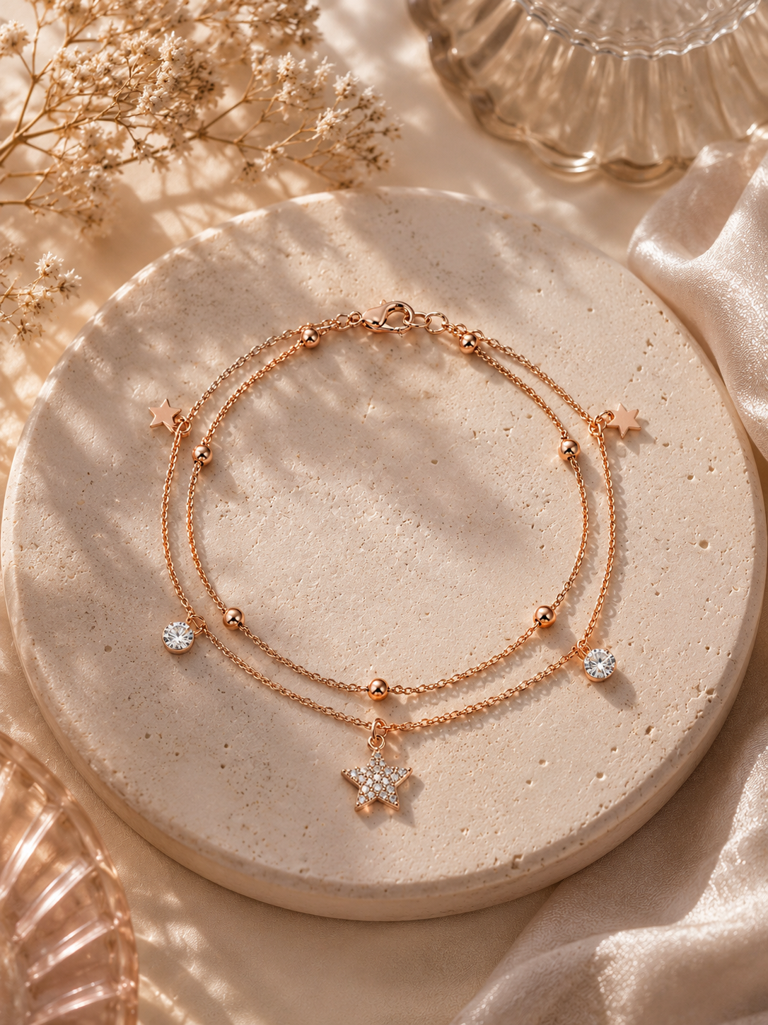 Rose Gold Star Charm Bracelet for Women
