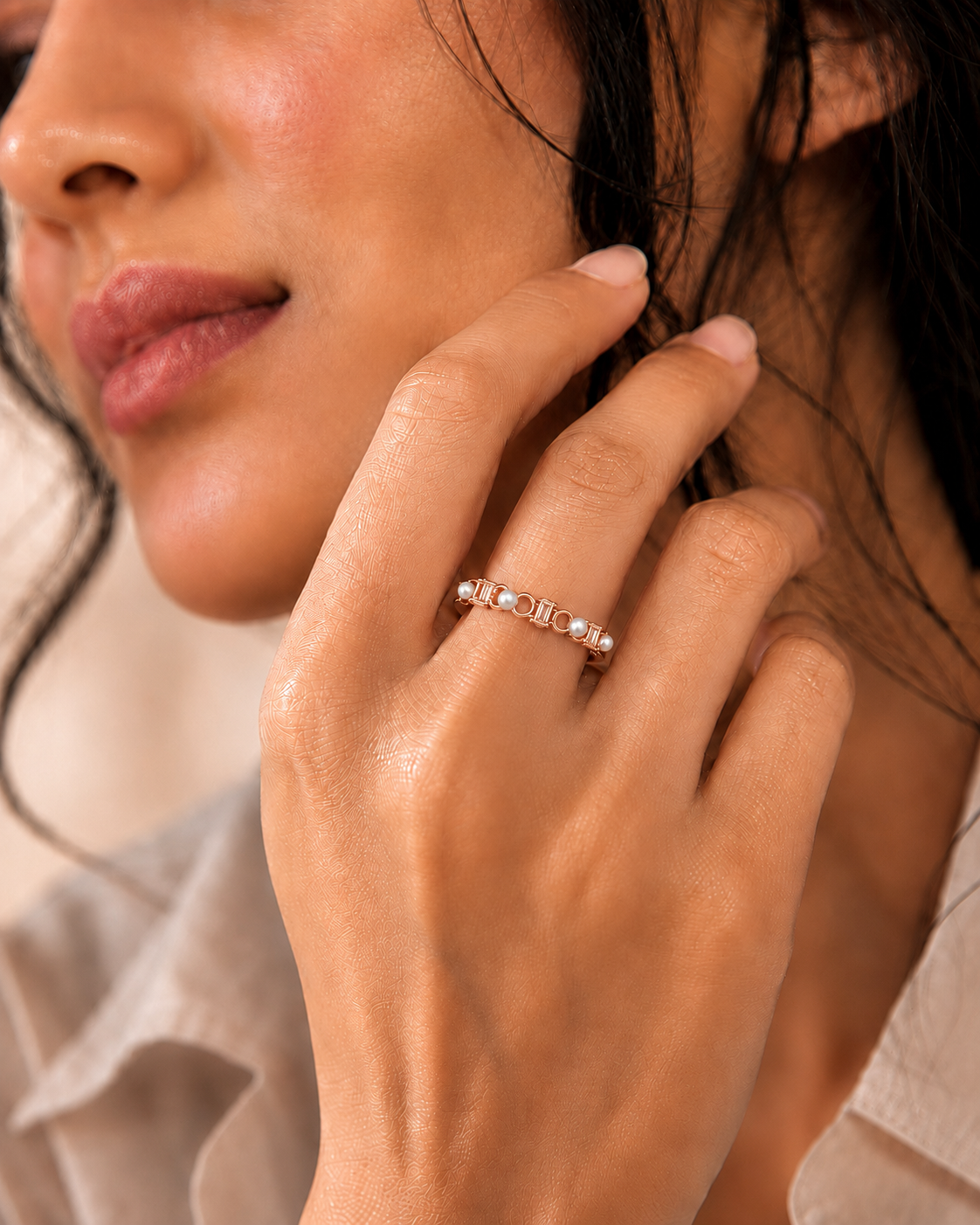 925 Silver Pearl Loop Ring #color_rose gold