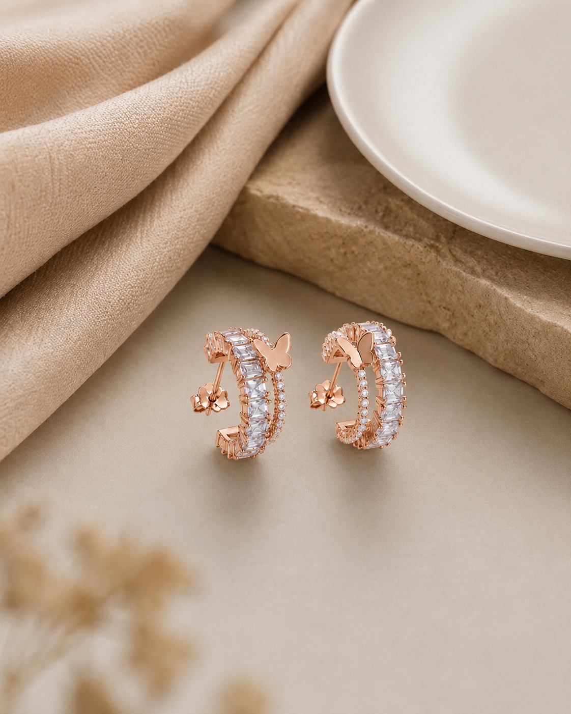 Mariposa Pearl Butterfly Hoop Earrings #color_rose gold 