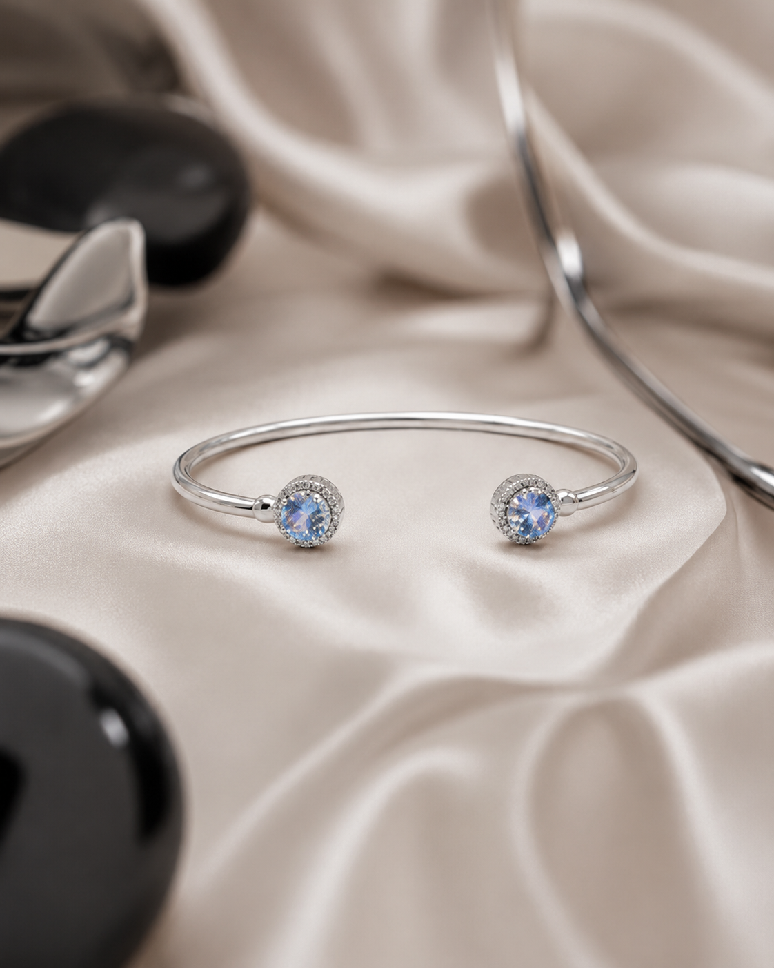 Aurora Halo Crystal Cuff Bracelet #color_silver