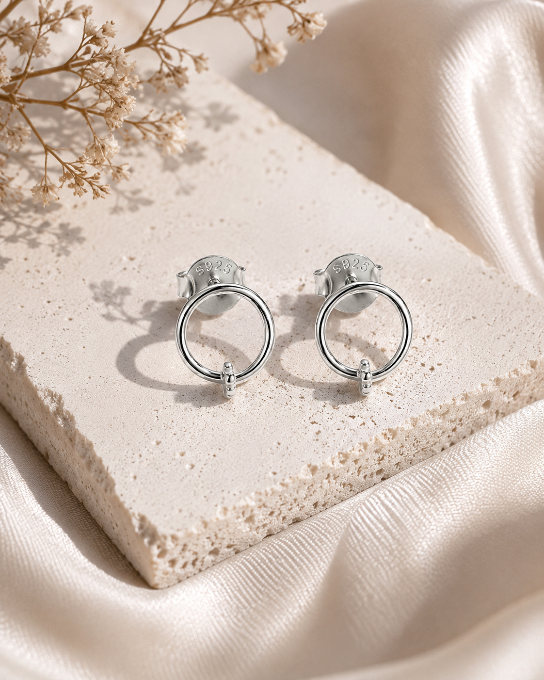 Open Circle Stud Earrings with Accent #color_silver