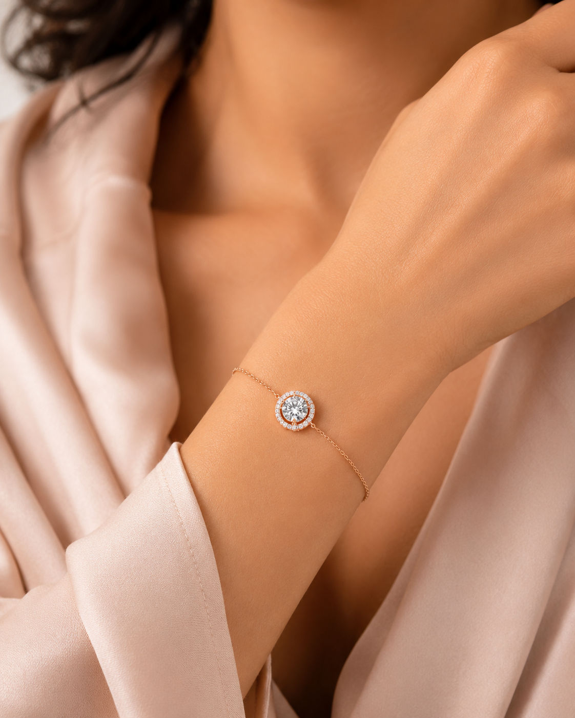 Halo Solitaire Bracelet #color_rose gold