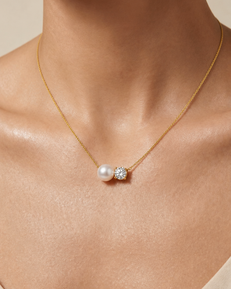 Double Pearl Chain Necklace for Women #color_gold