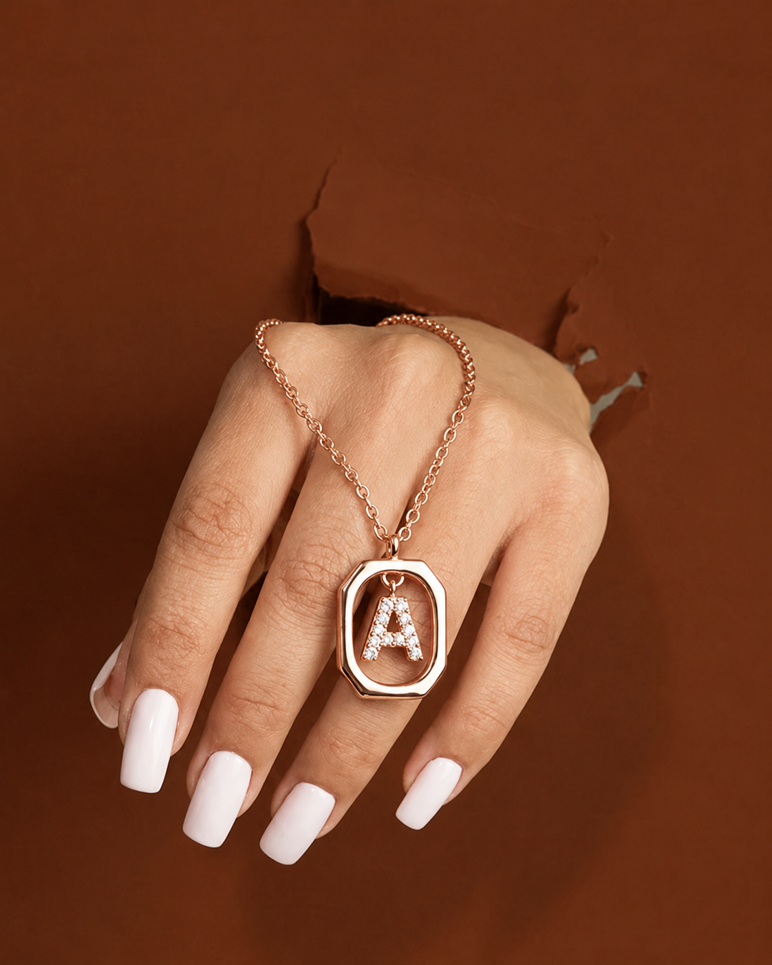 Letter Pendant Necklace for Women #color_rose gold