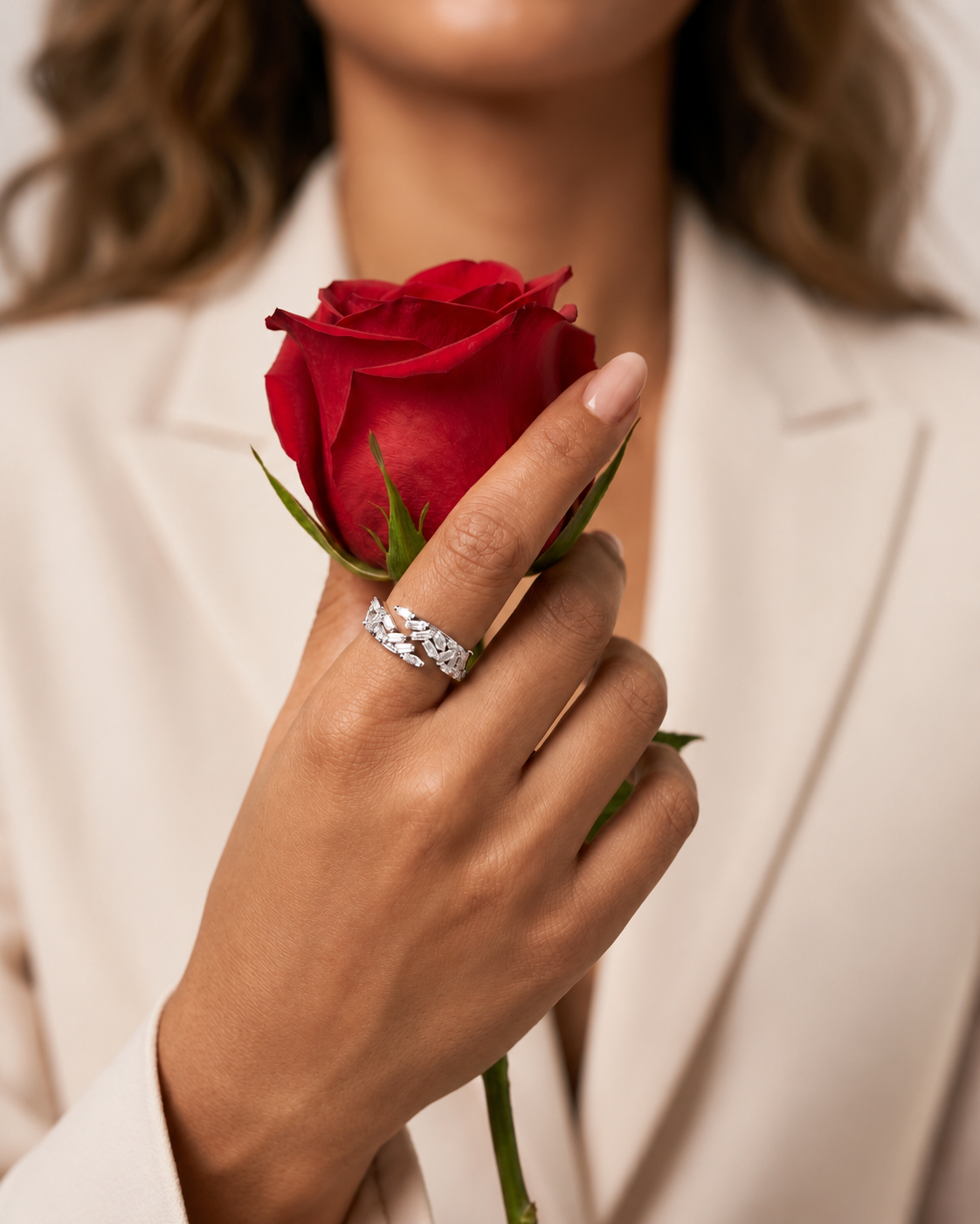 Elegant open ring with mixed-cut stones #color_silver