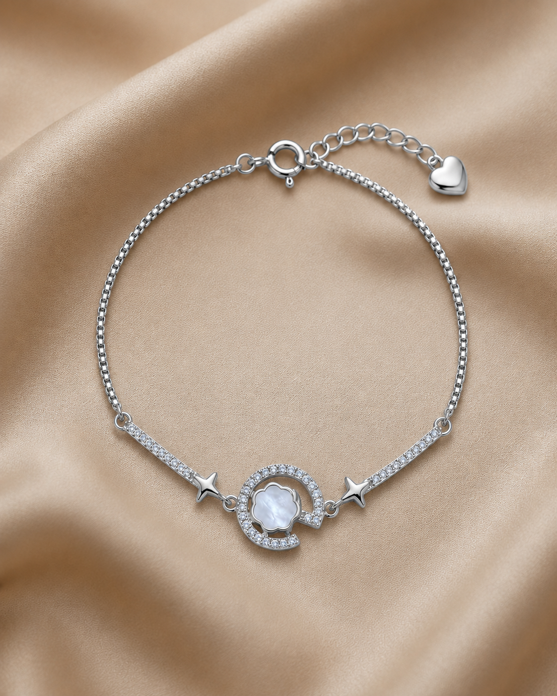 Celeste Mother of Pearl Charm Bracelet #color_silver 
