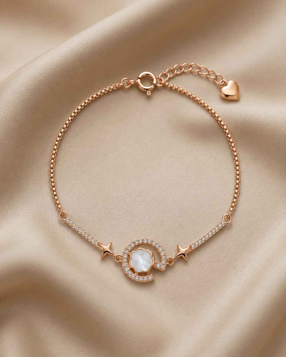 Celeste Mother of Pearl Charm Bracelet #color_rose gold 