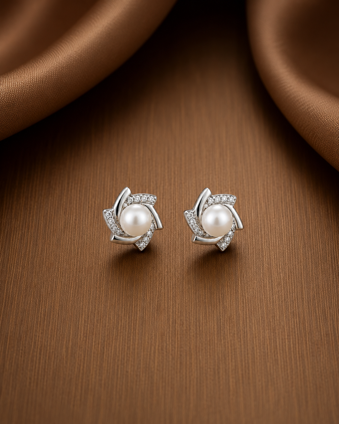 Celeste Pearl Bloom Stud Earrings #color_silver 