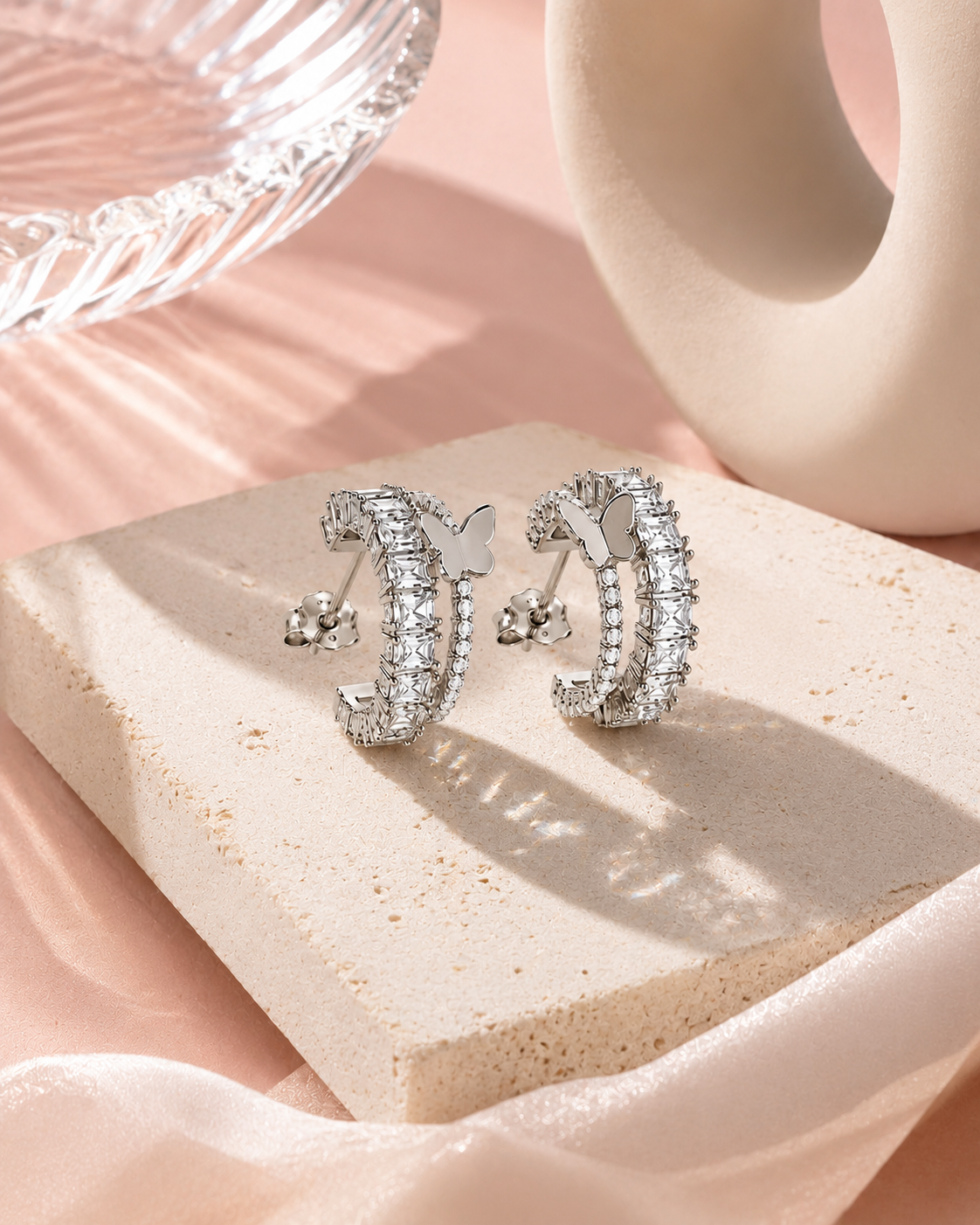 Mariposa Pearl Butterfly Hoop Earrings #color_silver
