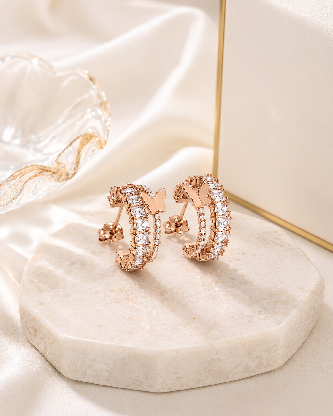 Mariposa Pearl Butterfly Hoop Earrings #color_rose gold 