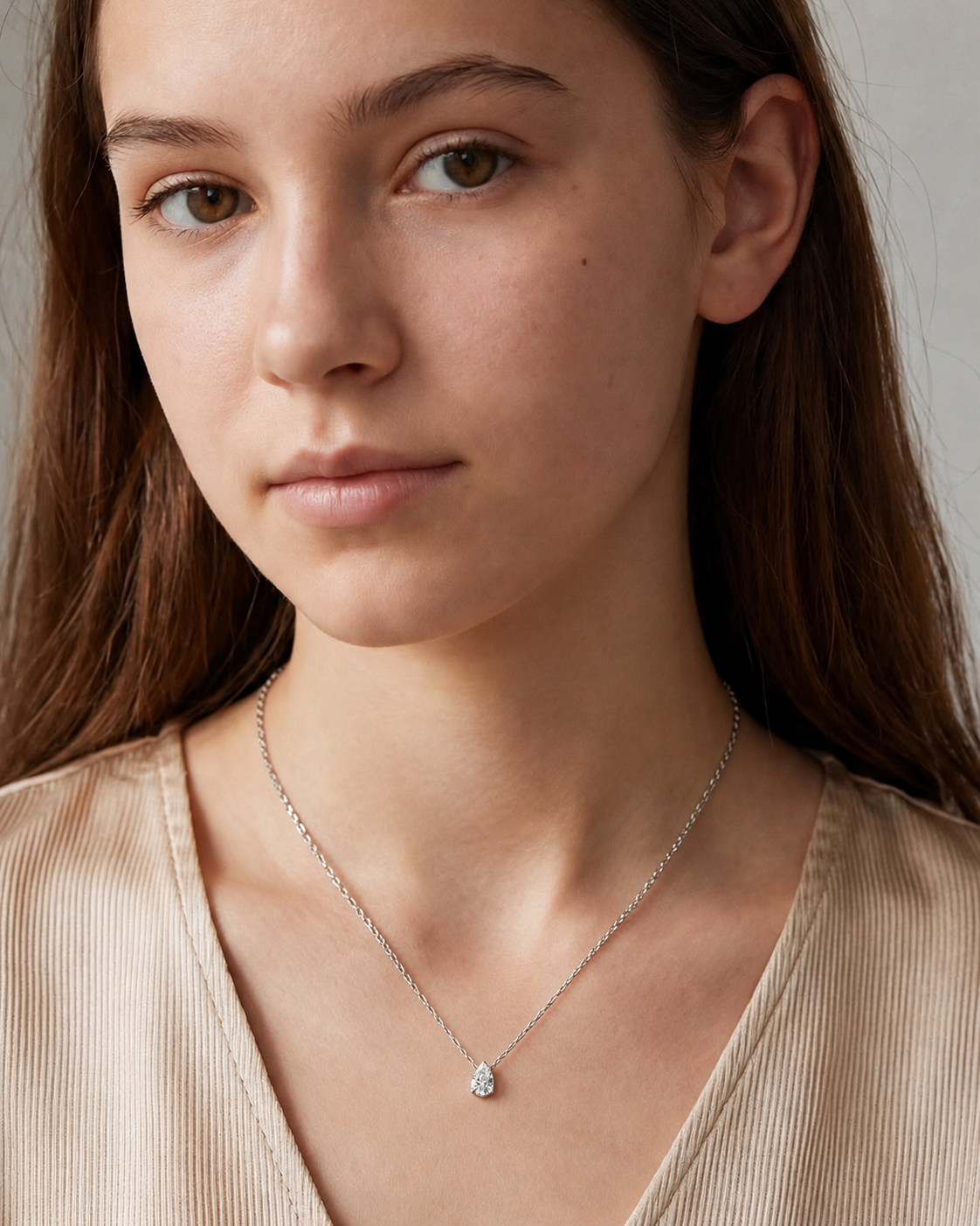 Pear Solitaire Necklace for Women #color_silver