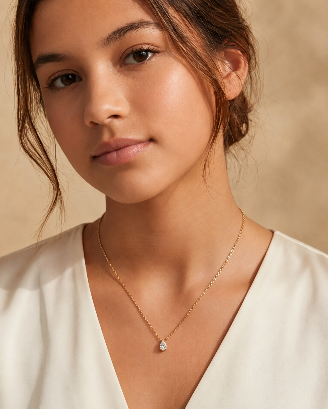 Pear Solitaire Necklace for Women #color_gold