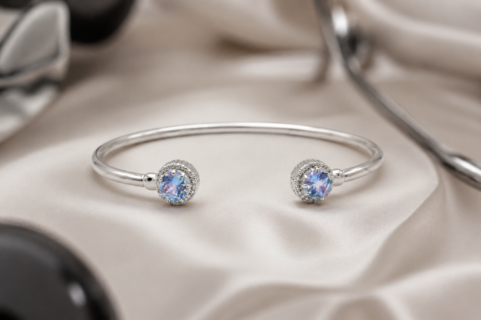 Aurora Halo Crystal Cuff Bracelet #color_silver