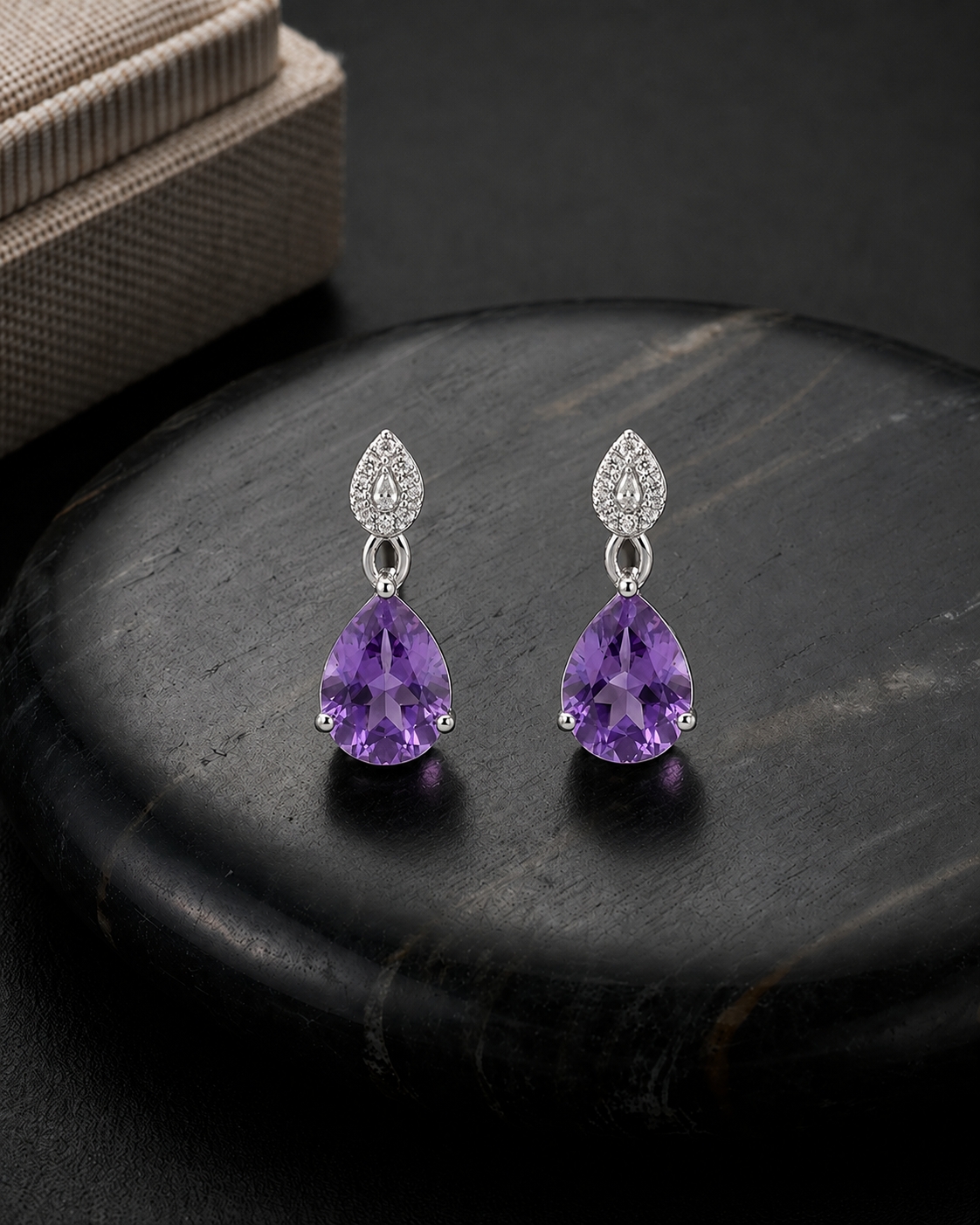 Purple Teardrop Drop Earrings in 925 Sterling Silver