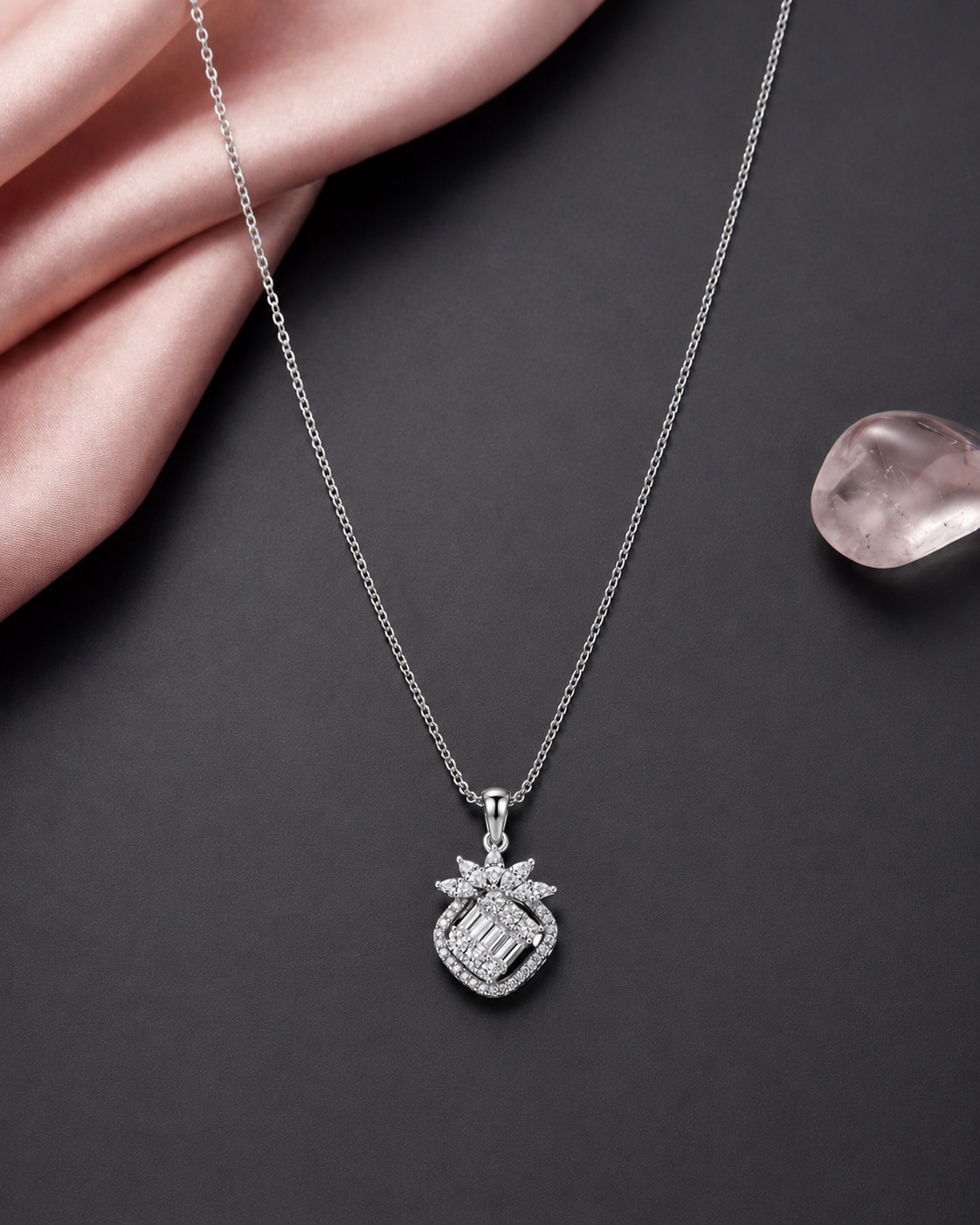 Floral Halo Pendant Necklace #color_silver