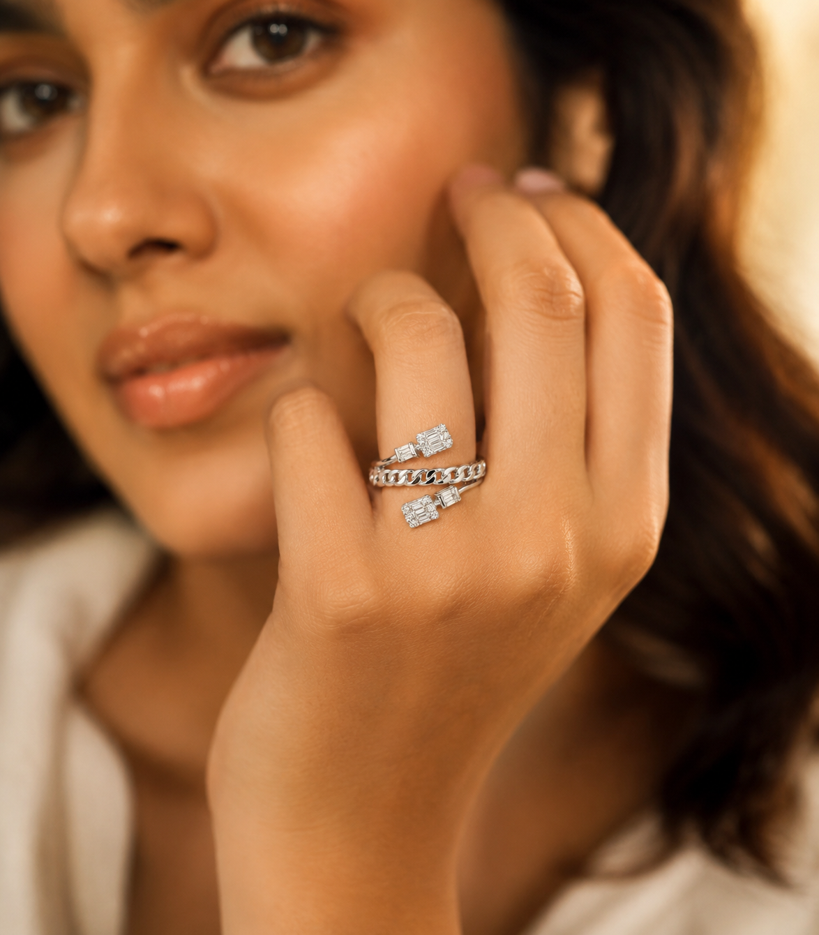 Curb Stack Ring – Chain Band & Baguette Duo Stack Ring