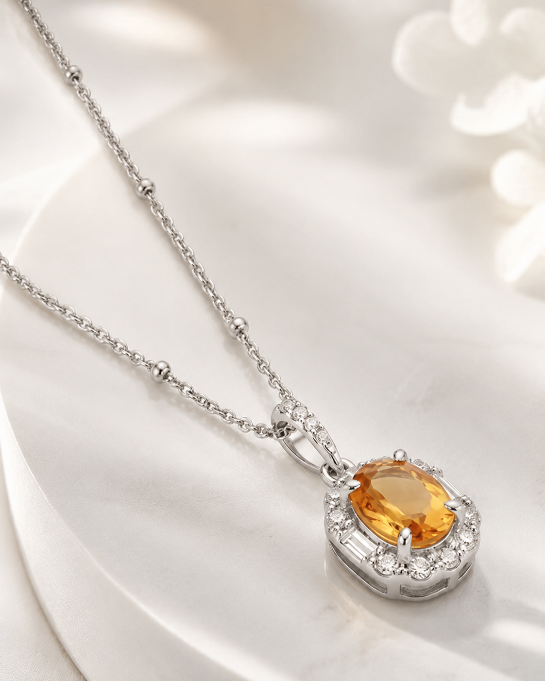 Amelia Golden Pendant | 925 Silver Oval Pendant Necklace