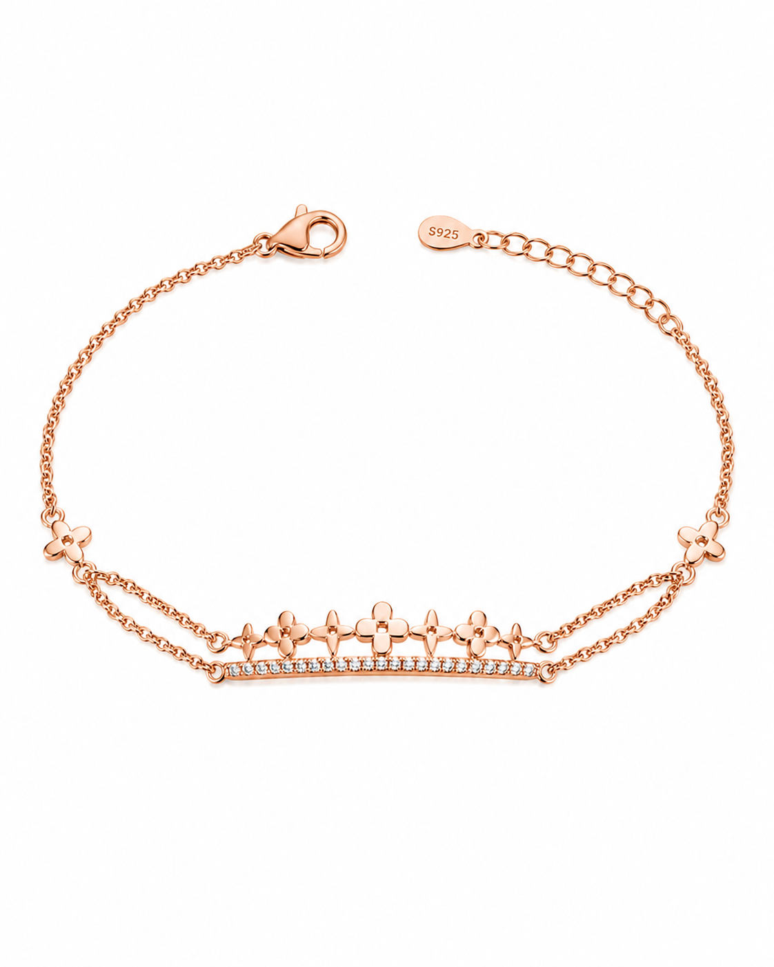 Jardin Duo Bracelet – Double Chain Floral Charm CZ Bracelet