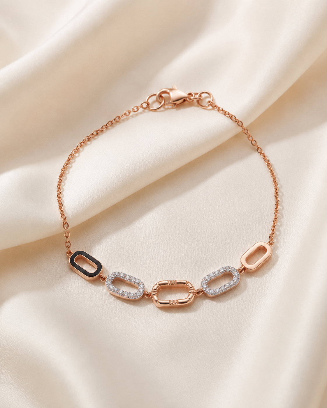 CZ Link Bracelet for Women#color_rose gold