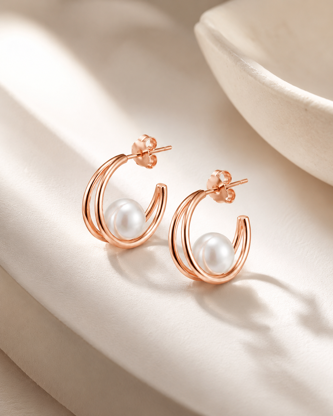 Moon & Pearl Earrings – Minimal Hoop Pearl Drop Earrings