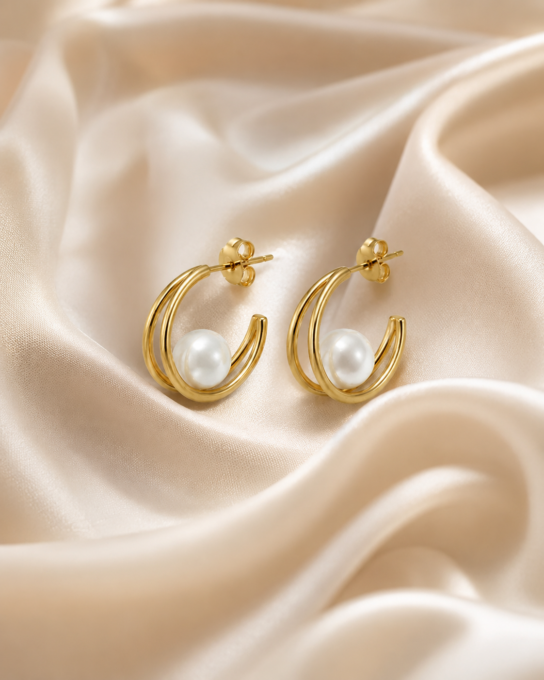 Moon & Pearl Earrings – Minimal Hoop Pearl Drop Earrings