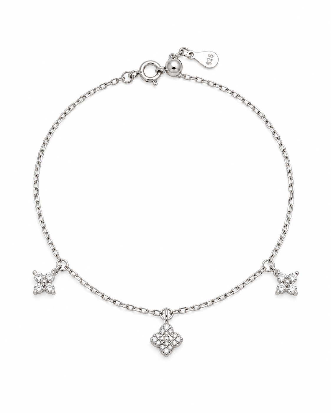 Pavé Clover Charm Bracelet | 925 Sterling Silver Bracelet