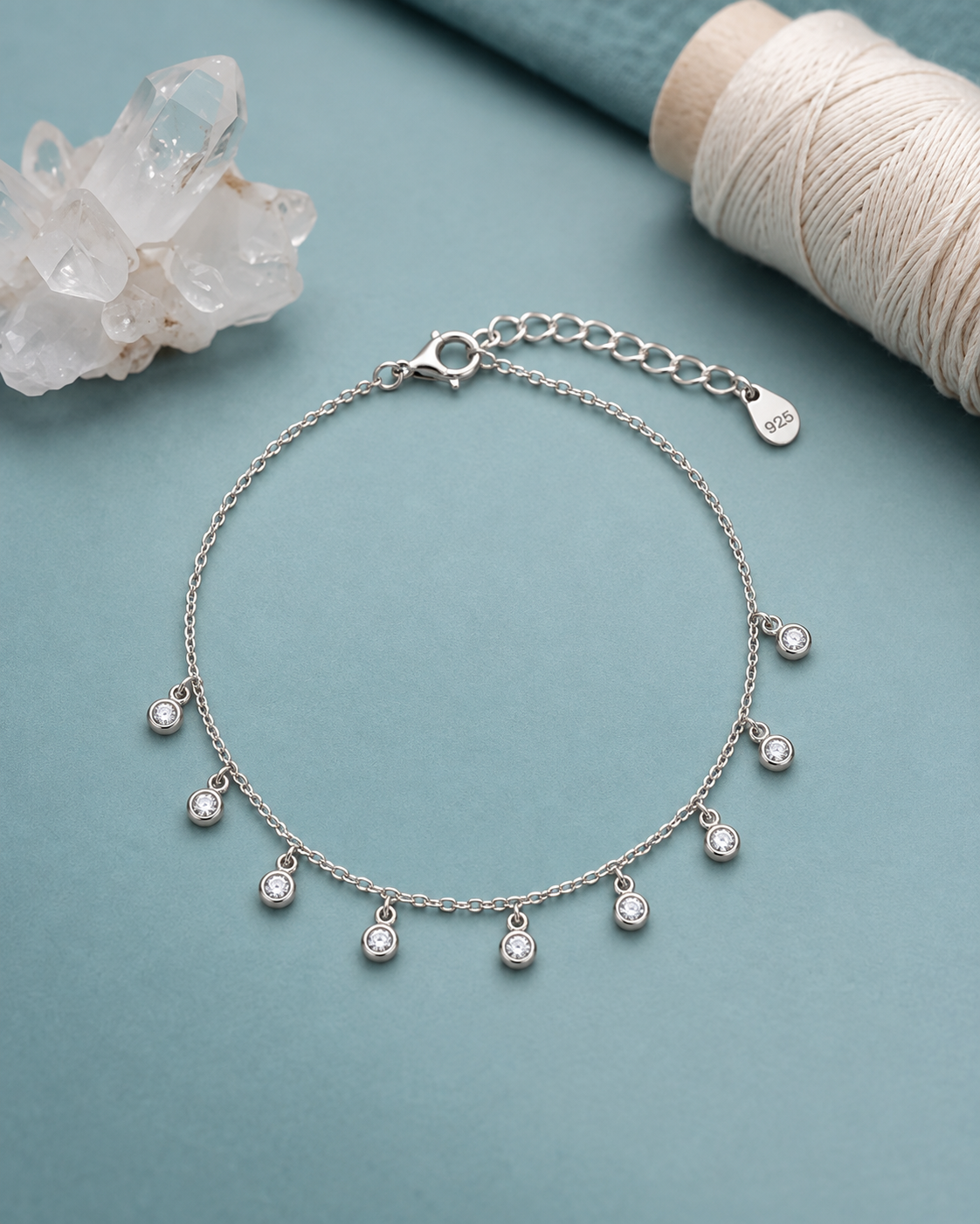 Bezel-Set Drop Charm Bracelet | 925 Sterling Silver Bracelet