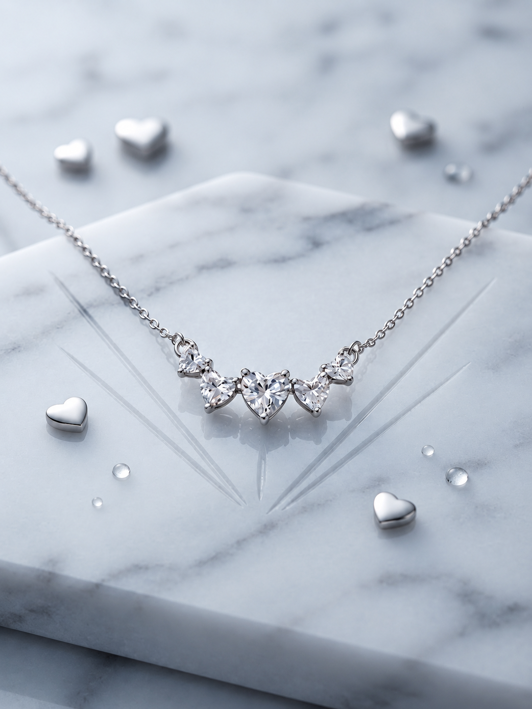 Heart Cluster Necklace in 925 Silver | Cilvira