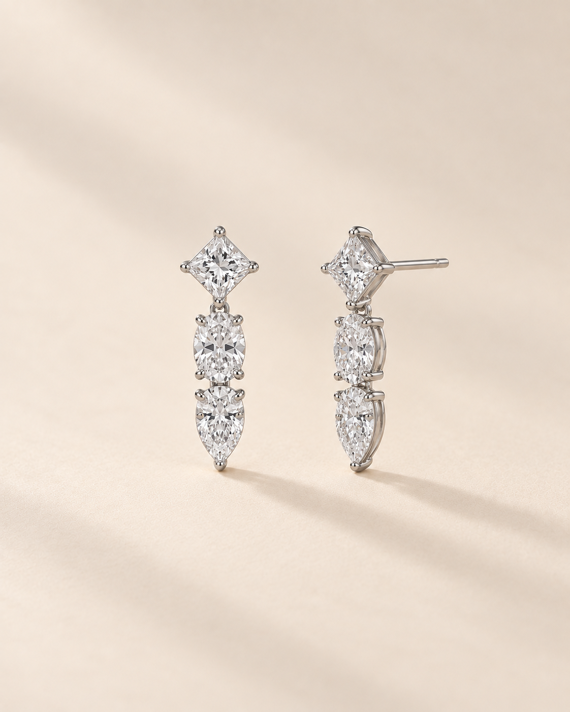 Three Stone Drop Earrings | Princess Marquise Pear 925 Silver Drops