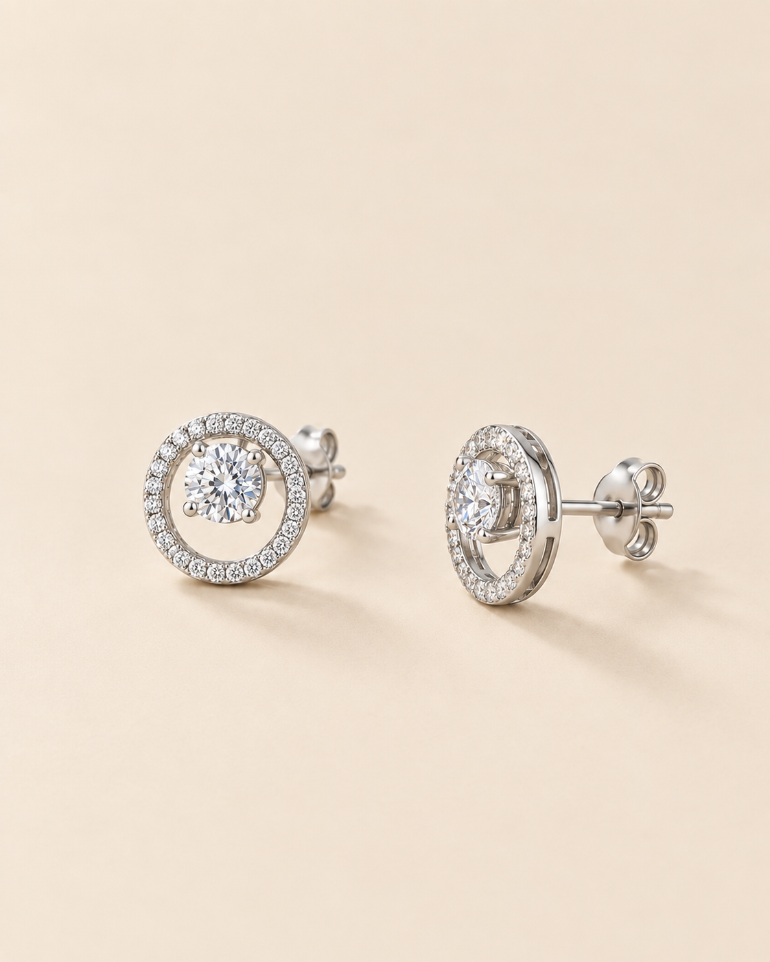 Adeline Circle Studs | 925 Silver Halo Stud Earrings