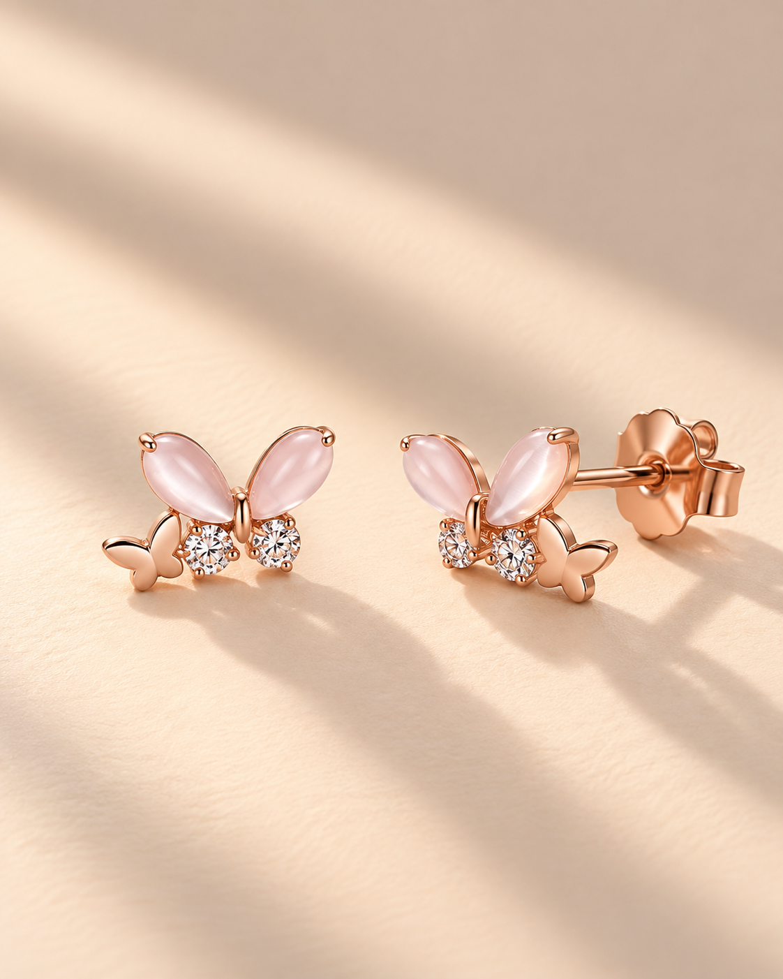 Butterfly 925 Silver Stud Earrings #color_rose gold 