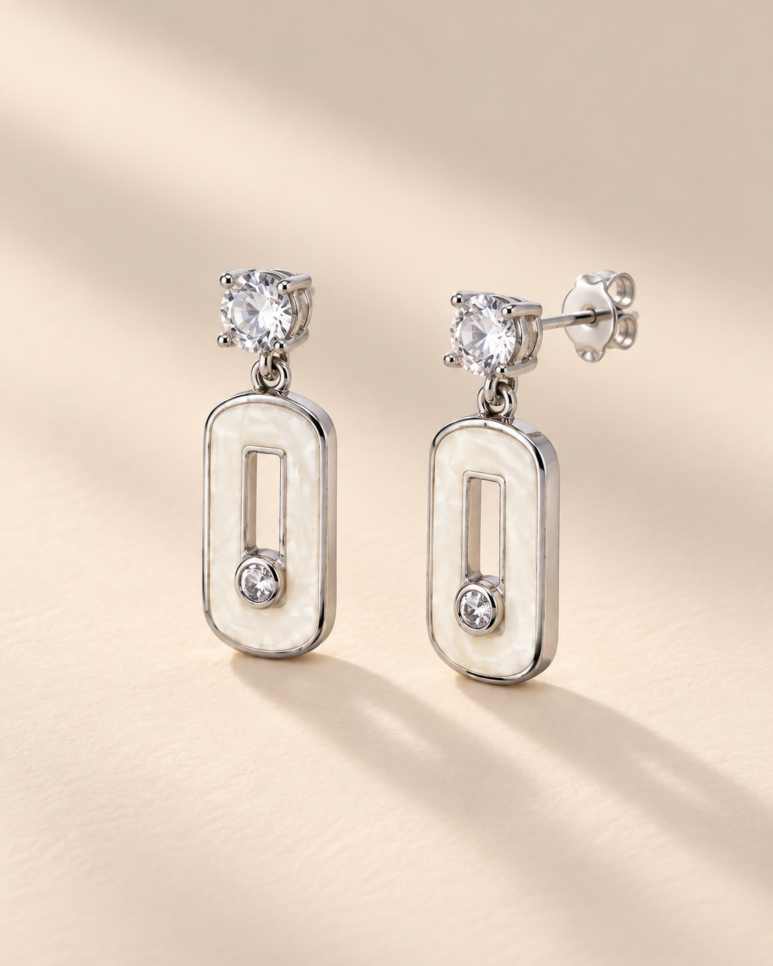 925 Silver Geometric Pearl Drop Earrings #color_silver