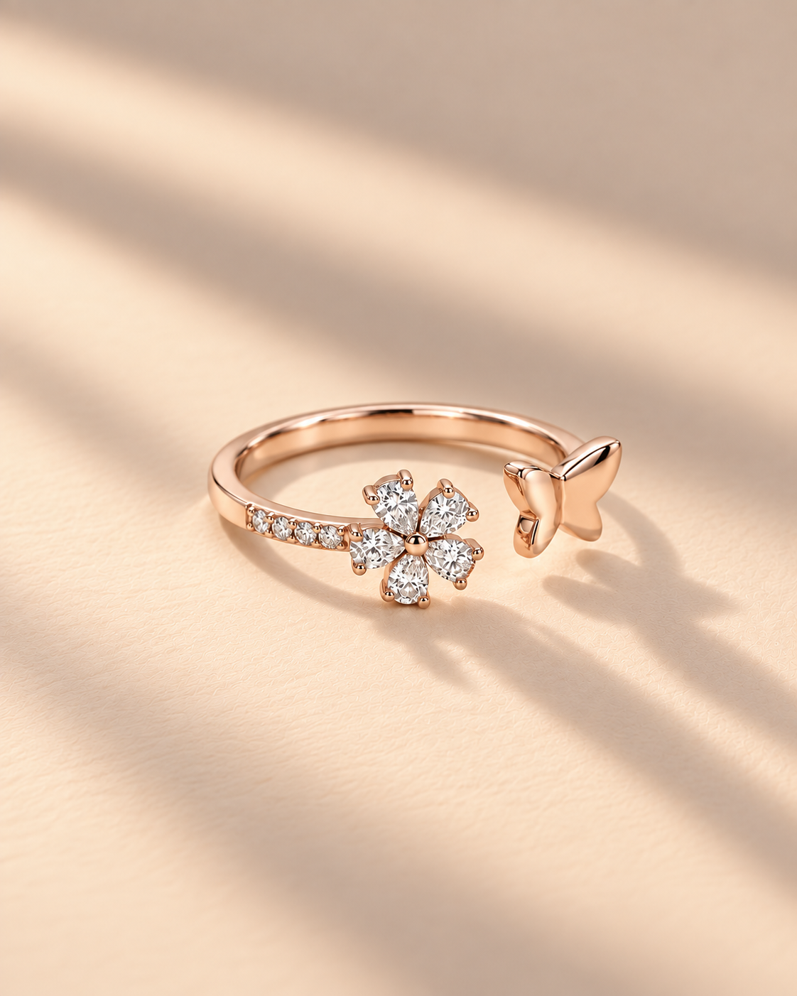 925 Silver Butterfly Star Adjustable Ring #color_rose gold
