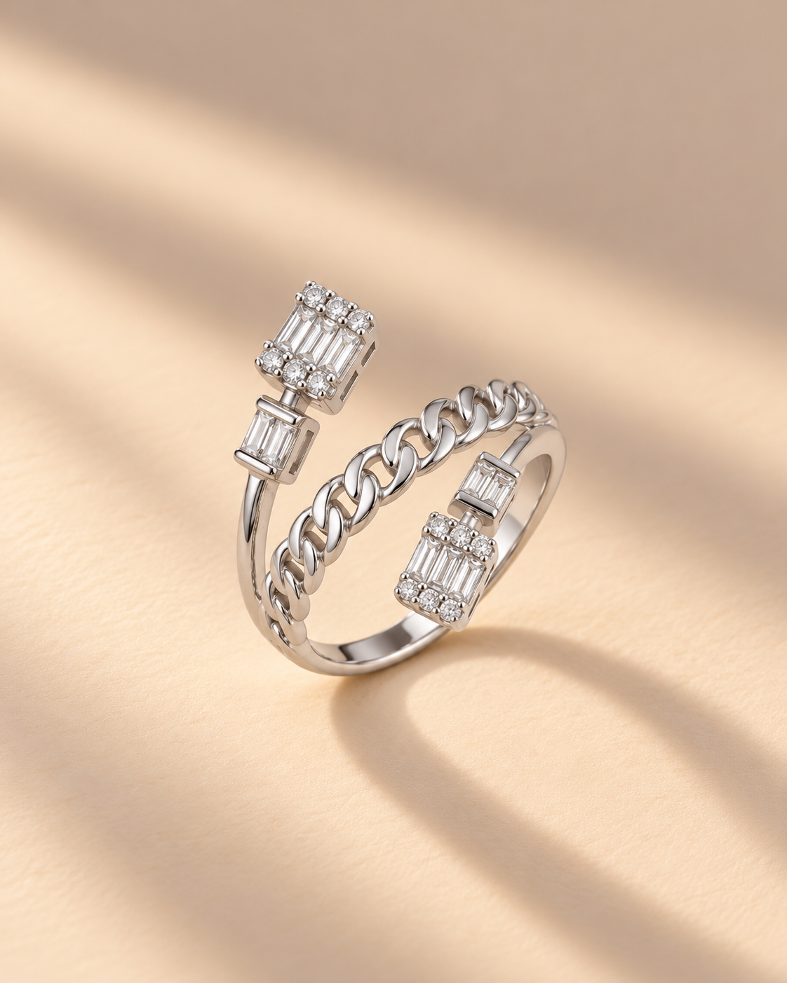 Curb Stack Ring – Chain Band & Baguette Duo Stack Ring