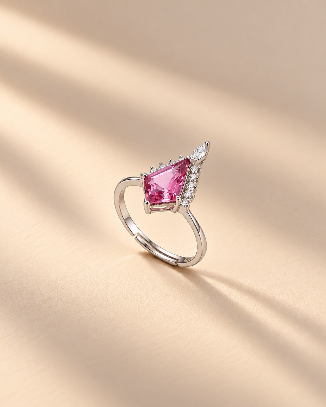 Elegant pink kite-cut crystal ring #color_silver