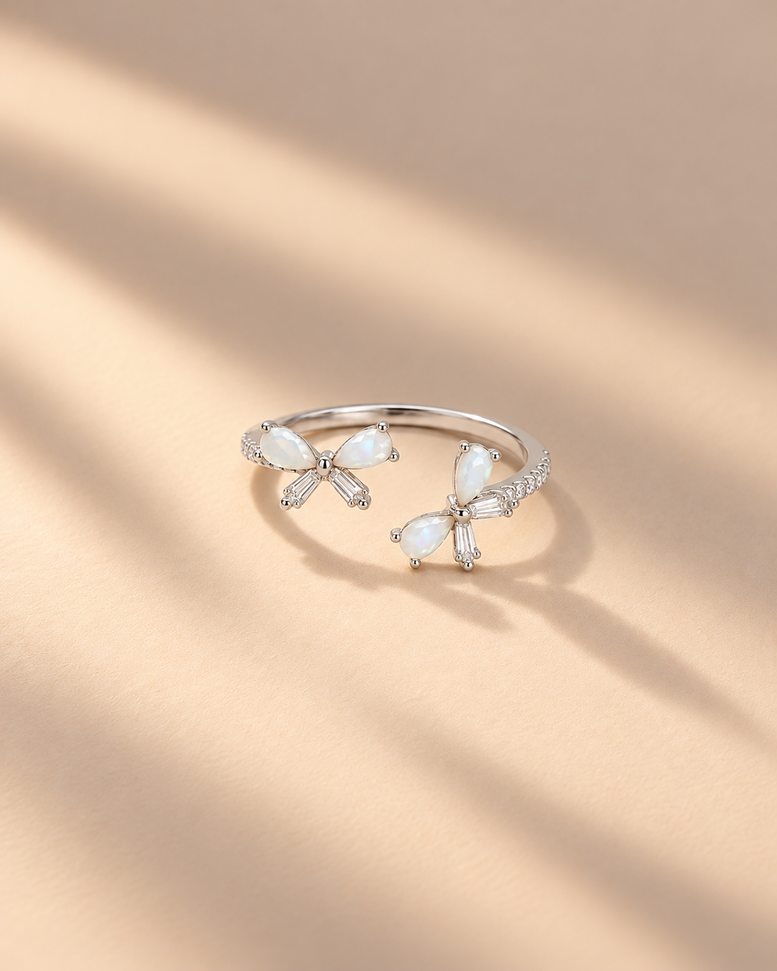 925 Silver Butterfly Pearl Adjustable Ring #color_silver
