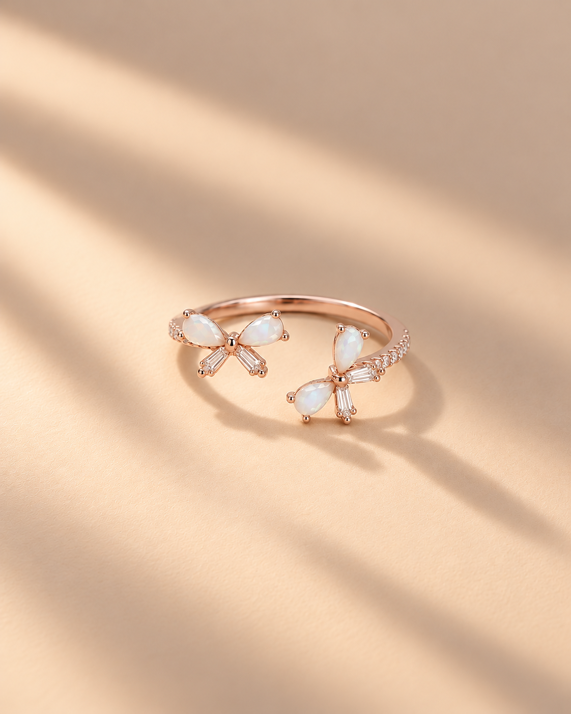 925 Silver Butterfly Pearl Adjustable Ring #color_rose gold
