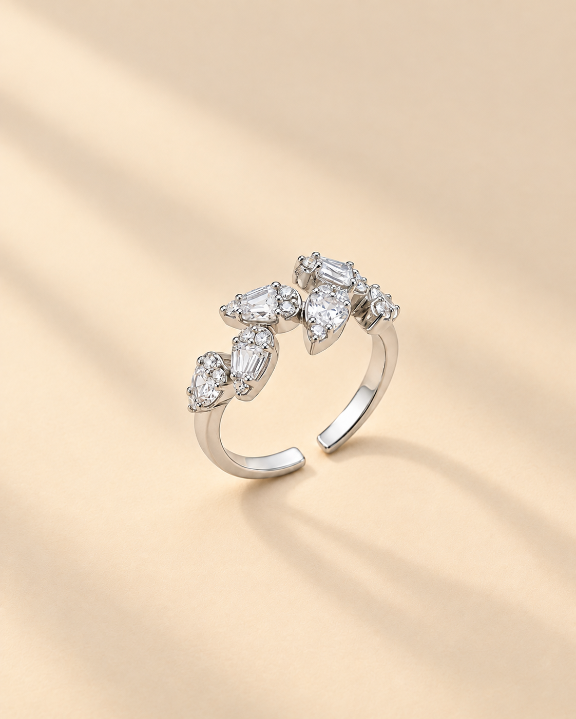 Adjustable open ring with delicate leaf design #color_silver