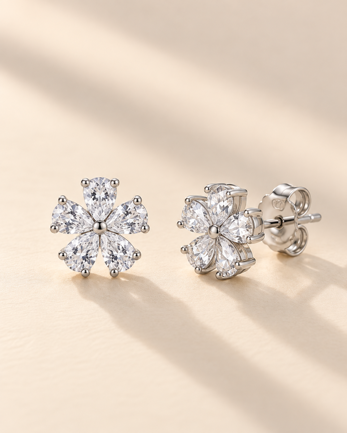 Floral Stud Earrings in 925 Sterling Silver #color_silver